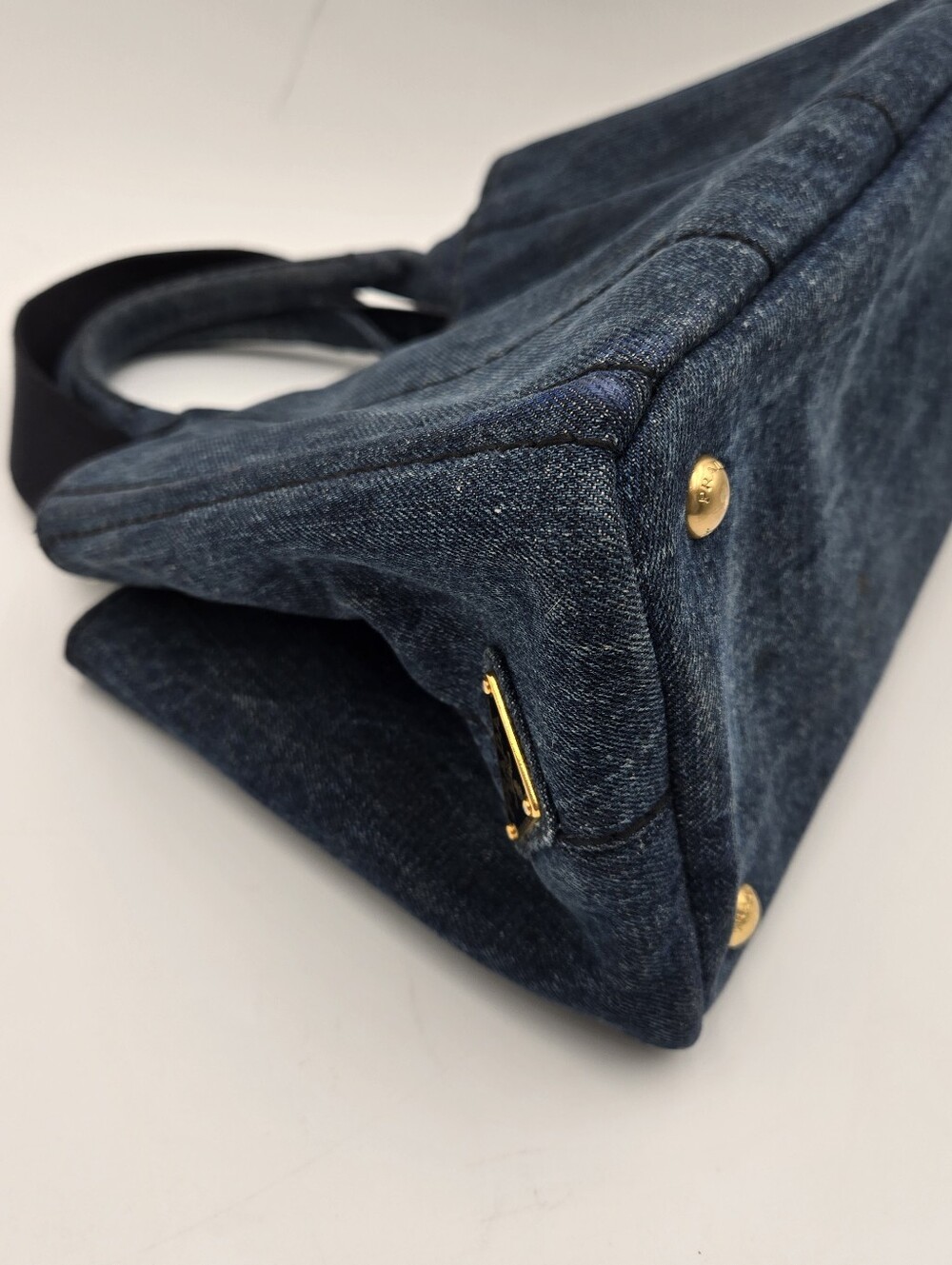 Prada Navy Denim Tote with Gold Hardware - Prada Canvas Canapa, COA included - Picture 14 of 17
